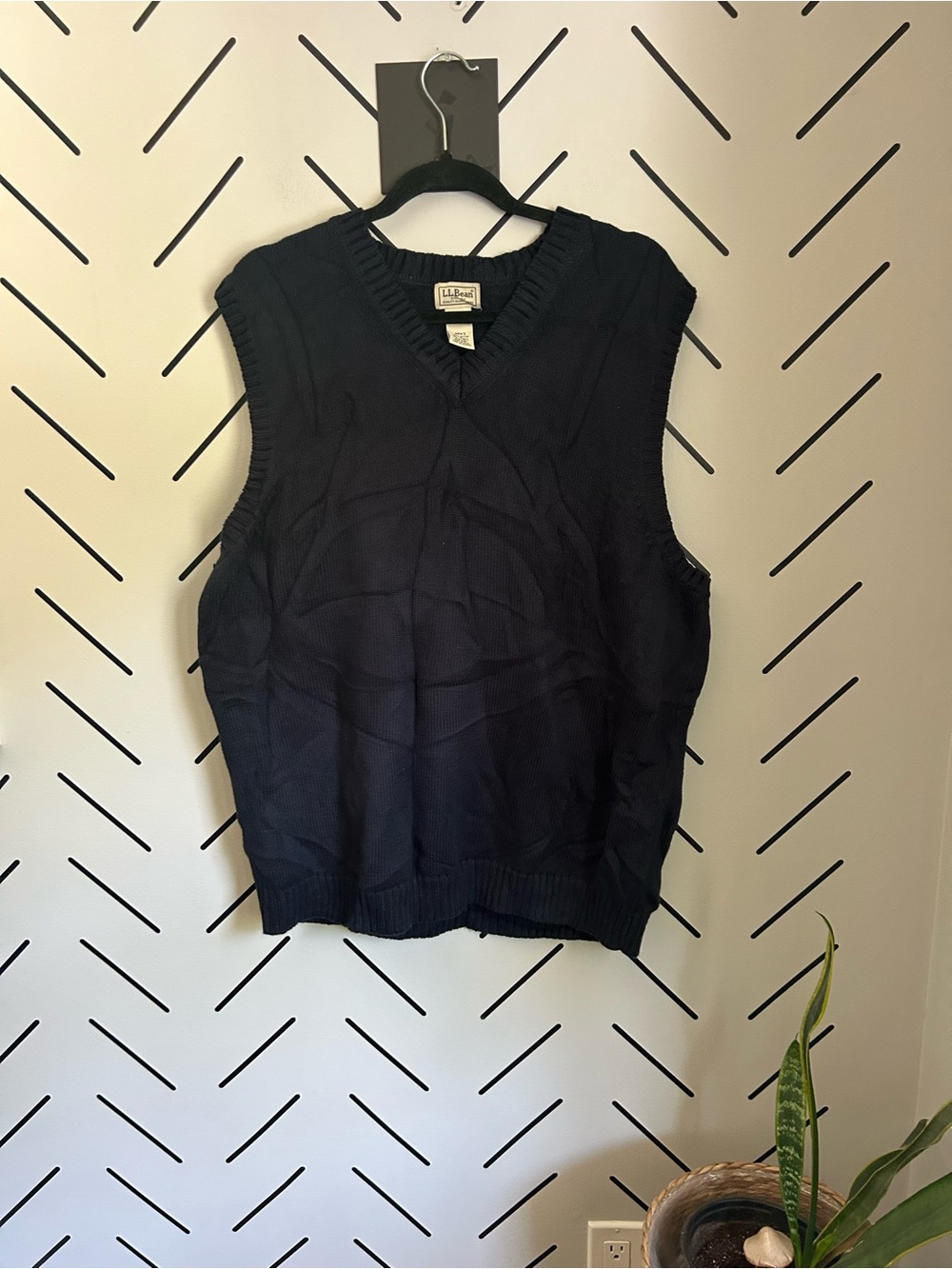 Vintage L.l. Bean cotton knit sweater vest navy blue mens grandpa core XL T